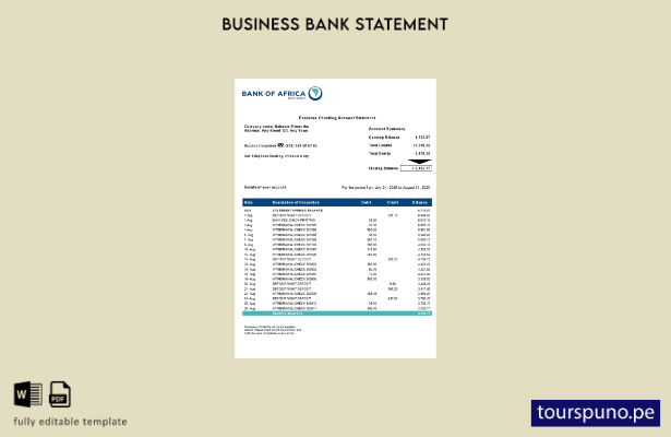 listo para imprimir plantilla de extracto bancario comercial del Banco de África